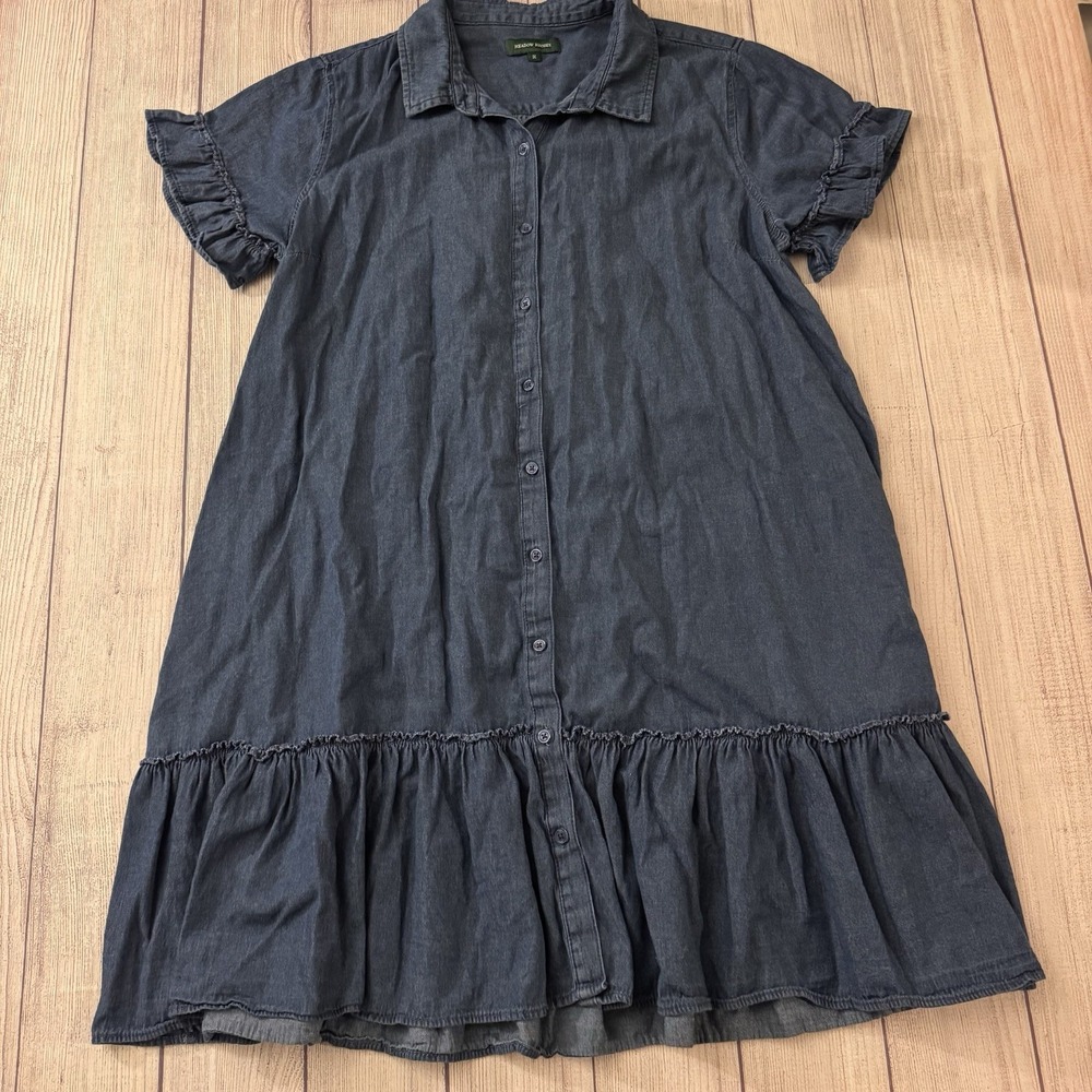 Meadow Rhodes Women's 1X Chambray Denim Shirt Dress Ruffle Tiered Cottagecore
